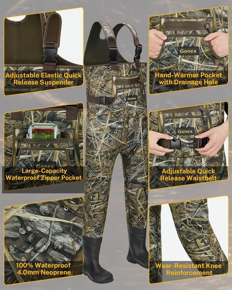 Gonex Kids Chest Waders for Youth Children, Neoprene Waterproof Hunting Fishing Waders with Insulated Boots for Boys Girls - Image 2